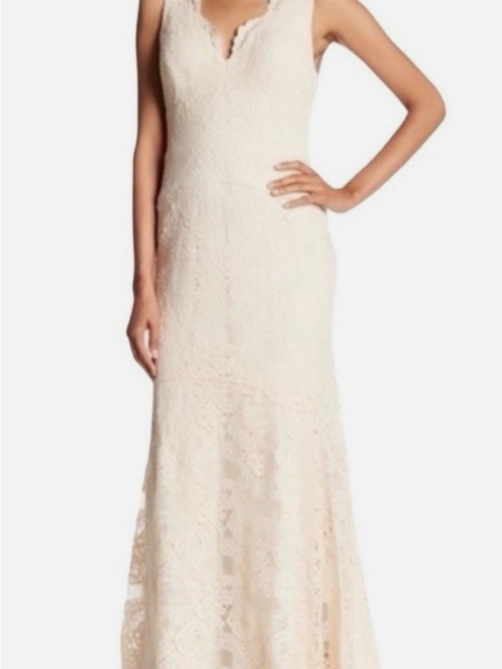 Nicole Miller Sleeveless Ivory Lace Maxi Dress Wedding, Prom, Formal Gown